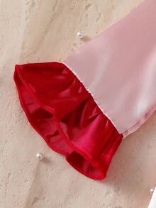 Baby Girl Embroidered Cherry Pocket Satin Single-Breasted Long Sleeve Top And Pants Loungewear Pajama Set - Pink - View 5