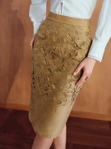 MOTF PREMIUM WOMEN'S FASHION HOLLOW EMBROIDERY SKIRT - Khaki - View 5