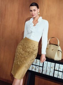 MOTF PREMIUM WOMEN'S FASHION HOLLOW EMBROIDERY SKIRT - Khaki - View 8