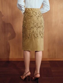MOTF PREMIUM WOMEN'S FASHION HOLLOW EMBROIDERY SKIRT - Khaki - View 3