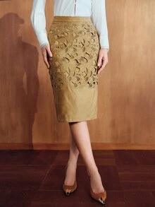 MOTF PREMIUM WOMEN'S FASHION HOLLOW EMBROIDERY SKIRT - Khaki - View 2
