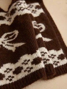 MOTF PREMIUM WOMEN'S V-NECK GEOMETRIC PATTERN PULLOVER SWEATER WITH SHAWL COLLAR - Coffee Brown - View 7
