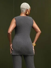 Vixey Women's Casual Versatile Ribbed Knit Tank Top For Daily Wear, Event Dressing, Going Out Outfit, Holiday - Grey - View 5