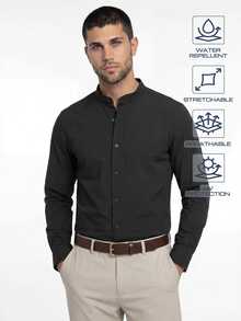 TekDrob Water Proof Regular Shirt With Mandarin Collar And UV Protection - Black - View 5