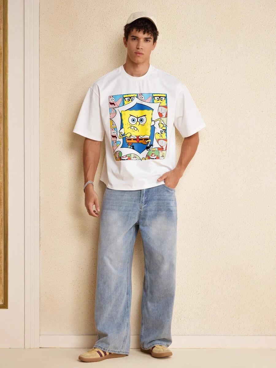SpongeBob SquarePants | SHEIN Men's Cartoon Print Casual Versatile ...