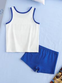 SHEIN | PAW Patrol Young Boy Cartoon Print Tank Top And Boxer Briefs Set - Blue and White - View 2