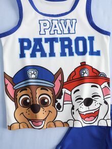 SHEIN | PAW Patrol Young Boy Cartoon Print Tank Top And Boxer Briefs Set - Blue and White - View 5