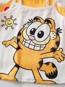 GARFIELD | SHEIN Young Girl Letter Cartoon Print Camisole Undershirt Tank Top - Pink - View 6