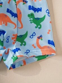 Blippi X SHEIN Young Boy Letter Cartoon Print Colorblock Casual Daily Top And Shorts Set - Blue - View 8