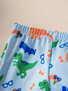 Blippi X SHEIN Young Boy Letter Cartoon Print Colorblock Casual Daily Top And Shorts Set - Blue - View 6