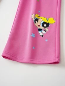 THE POWERPUFF GIRLS X SHEIN Tween Girl Crew Neck Long Sleeve Sweatshirt And Flare Pants Casual Set - Pink - View 9
