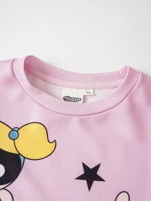 THE POWERPUFF GIRLS X SHEIN Tween Girl Crew Neck Long Sleeve Sweatshirt And Flare Pants Casual Set - Pink - View 4