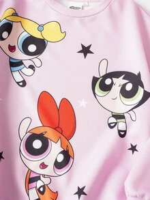 THE POWERPUFF GIRLS X SHEIN Tween Girl Crew Neck Long Sleeve Sweatshirt And Flare Pants Casual Set - Pink - View 5