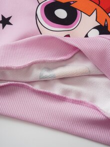 THE POWERPUFF GIRLS X SHEIN Tween Girl Crew Neck Long Sleeve Sweatshirt And Flare Pants Casual Set - Pink - View 11