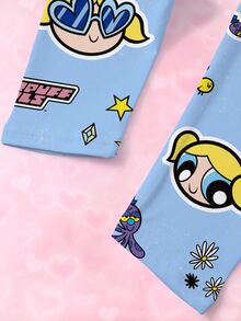 THE POWERPUFF GIRLS X SHEIN Young Girl Cartoon Print Long Sleeve Sweatshirt And Leggings Set - White - View 8