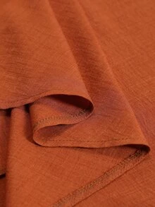 Linhara CURVE Plus Size Women Solid Color Frog Button Design Asymmetrical Hem Shirt And Pants Casual Set Fall - Orange - View 3