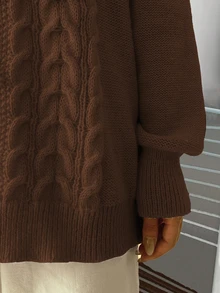 Elenzga Plus Size Women Casual Solid Color Crew Neck Long Sleeve Sweater Fall Winter - Coffee Brown - View 7
