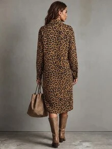 SHEIN LUNE 女款豹紋休閒日常夏季旅行洋裝 - 咖啡棕 - 查看 3