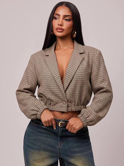Radiana Plus Size Women's Autumn/Winter New British Vintage Plaid Short Blazer, All-Match Versatile, Casual Daily Wear, Shopping, Commuting, Office/Old Money