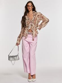 Opulessa Women's Leopard Print Ruffle Collar Long Sleeve Fashion Tropical Sexy Blouse Party Vacation Grey Leopard Print Summer - Yellow - View 2