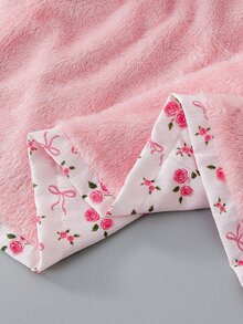 SHEIN 女童粉色花朵蝴蝶結印花長袖厚絨內裡連帽外套，秋冬冬季加厚連帽長版夾克 - 粉色 - 查看 12