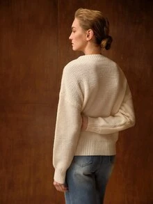 MOTF WOMEN'S FLORAL PATTERN DROP SHOULDER SWEATER - Apricot - View 3