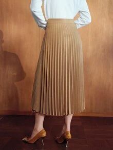 MOTF PREMIUM AUTUMN/WINTER ELEGANT HIGH-END OFFICE COMMUTE SUIT FABRIC ASYMMETRICAL DRAPED WRAP MID-LENGTH SKIRT IN KHAKI FOR WOMEN - Khaki - View 4