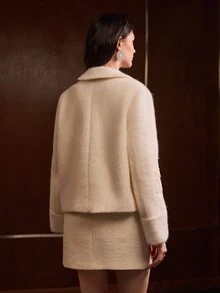 MOTF PREMIUM WOMEN'S DOUBLE BREASTED EMBROIDERED TEXTURED WOOL SHORT JACKET, AUTUMN/WINTER - Beige - View 3