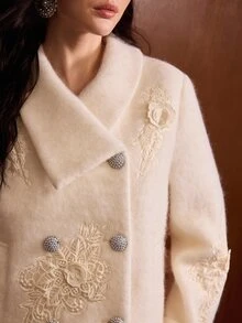 MOTF PREMIUM WOMEN'S DOUBLE BREASTED EMBROIDERED TEXTURED WOOL SHORT JACKET, AUTUMN/WINTER - Beige - View 1