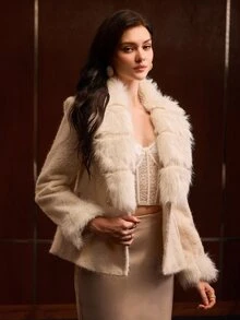 MOTF PREMIUM WOMEN'S AUTUMN/WINTER FUR COLLAR CINCHED WAIST TEXTURED SINGLE-SIDED WOOL SHORT JACKET - Apricot - View 6