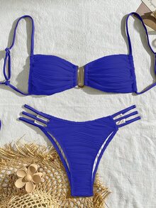 SHEIN Swim Royal Blue Solid Color Bikini Set For Women,Summer Casual Beach Holiday Vacation,Two Pieces Bathing Suits Swimwear Club Bikinis Set Holiday - Blue - View 5