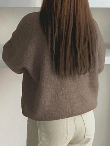 Dazy Plus Plus Size Women's Solid Color Casual Capsule Versatile Daily Wear Long Sleeve Sweater Homewear Evening Fall - Khaki - View 2