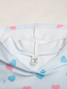 SHEIN 少女秋冬休閒保暖內裡加厚雙面絨珊瑚絨甜美蝴蝶結愛心卡通兔子印花寬鬆長款連帽套頭睡袍家居服淺藍色 - 淺藍色 - 查看 5