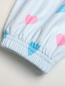 SHEIN 少女秋冬休閒保暖內裡加厚雙面絨珊瑚絨甜美蝴蝶結愛心卡通兔子印花寬鬆長款連帽套頭睡袍家居服淺藍色 - 淺藍色 - 查看 7