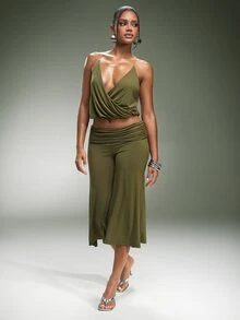 Denimoi Sexy Cowl Neck Surplice Top With Invisible Straps GNO Date Night Tops Sexy Tops Girls Night Out - Army Green - View 4