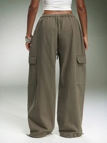Denimoi Relaxed Fit Cargo Pants Fashion Pants Drawstring Waist Fashionable Streetwear Fall Cool Girl - Olive Green - View 5