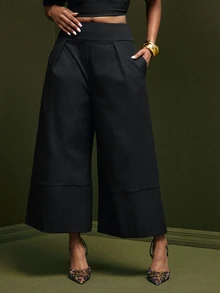Vixey Tailored Wide Leg Culotte Pants, Event Dressing, Going Out Outfit, Holiday - Black - View 2