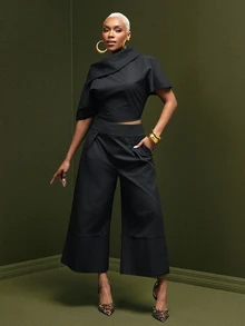 Vixey Tailored Wide Leg Culotte Pants, Event Dressing, Going Out Outfit, Holiday - Black - View 5