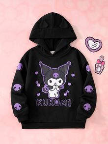 HELLO KITTY AND FRIENDS | SHEIN Tween Girl Cartoon Pattern Casual Daily Wear Sweatshirt - Black - View 3
