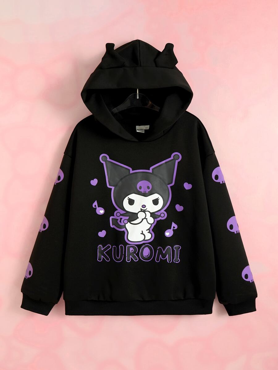 HELLO KITTY AND FRIENDS | SHEIN Tween Girl Cartoon Pattern Casual Daily Wear Sweatshirt - Black - View 1
