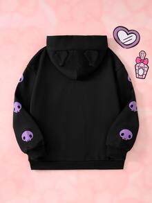 HELLO KITTY AND FRIENDS | SHEIN Tween Girl Cartoon Pattern Casual Daily Wear Sweatshirt - Black - View 2