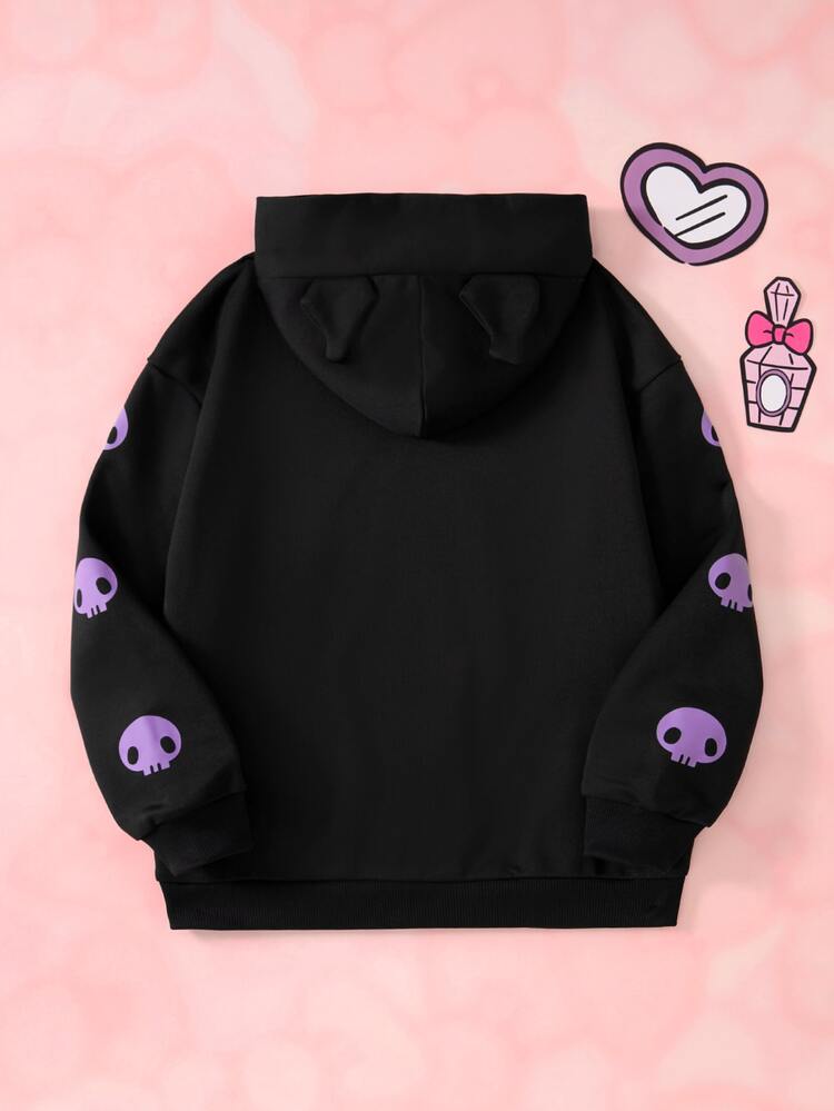 HELLO KITTY AND FRIENDS | SHEIN 青少年女孩卡通圖案休閒日常穿著運動衫 - 黑色 - 查看 2