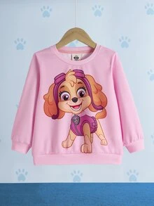 SHEIN | PAW Patrol Sweatshirt Lengan Panjang Kasual Sehari-hari dengan Motif Kartun Anak Perempuan - Berwarna merah muda - View 3