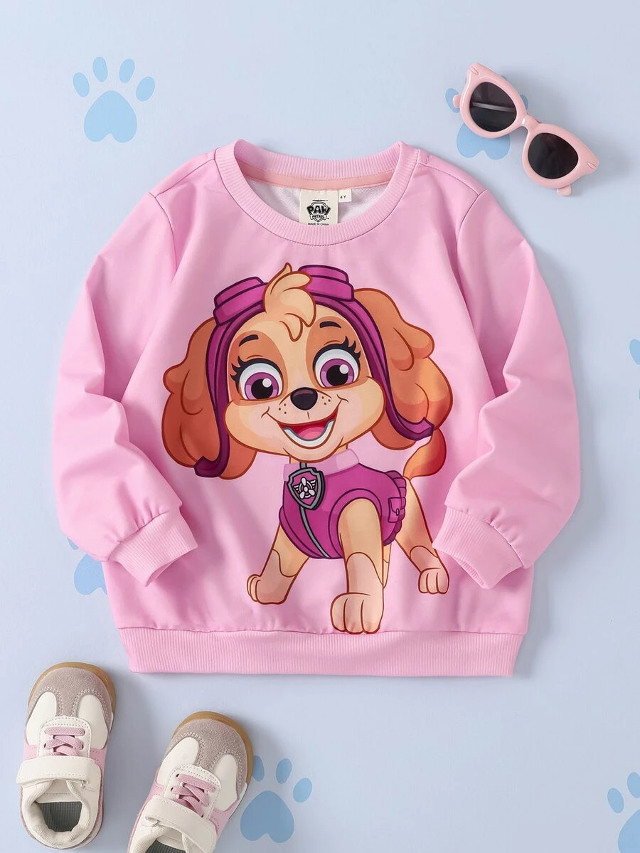 SHEIN | PAW Patrol Sweatshirt Lengan Panjang Kasual Sehari-hari dengan Motif Kartun Anak Perempuan - Berwarna merah muda - View 1