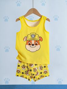 SHEIN | PAW Patrol Young Boy Cartoon Print Top And Hipster Panties Underwear Set - Yellow - View 1