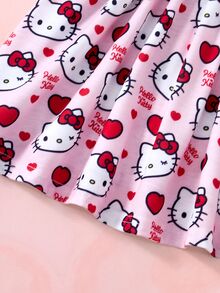 HELLO KITTY AND FRIENDS | SHEIN فستان لطيف للبنات الصغيرات | رقبة دائرية بنمط كرتوني - الأحمر - مشاهدة 7