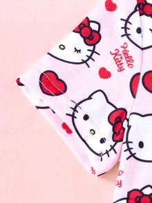 HELLO KITTY AND FRIENDS | SHEIN فستان لطيف للبنات الصغيرات | رقبة دائرية بنمط كرتوني - الأحمر - مشاهدة 6