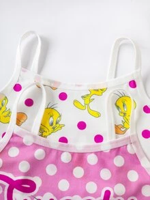 LOONEY TUNES X SHEIN Young Girl 4pcs Set Camisole & Boyshorts Cute Little Duck Pattern - Pink - View 4