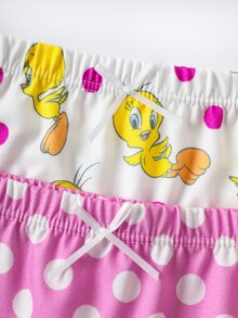 LOONEY TUNES X SHEIN Young Girl 4pcs Set Camisole & Boyshorts Cute Little Duck Pattern - Pink - View 9