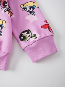 THE POWERPUFF GIRLS X SHEIN Young Girl Cartoon Pattern Casual Daily Hoodie Jacket - Pink - View 7